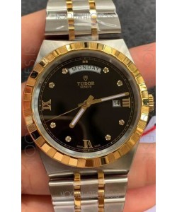 Tudor Royal Edition Watch - 1:1 Mirror Replica in Two Tone Casing - Black Diamonds Dial